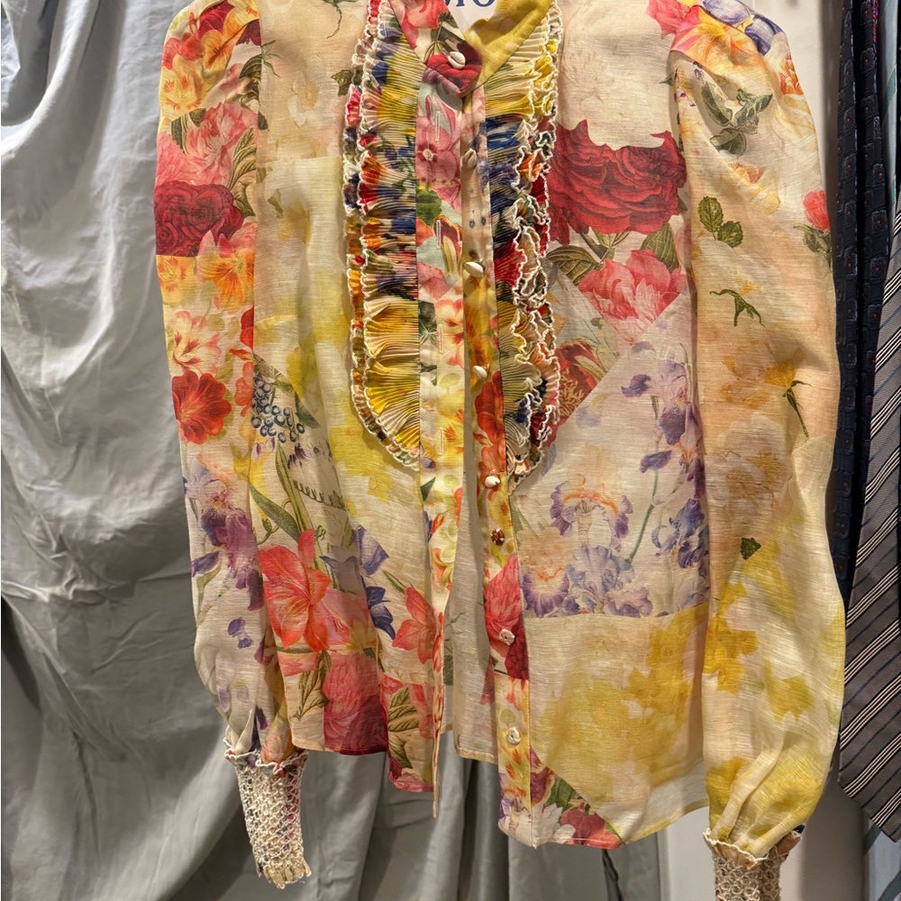 Zimmermann Vibrant Floral Ruffle Blouse